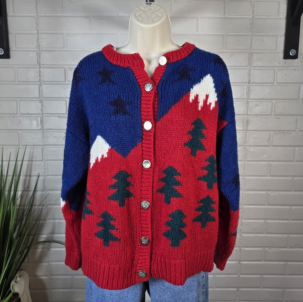 Vintage Boundry Waters Mountian Sceen Button Up Sweater Large